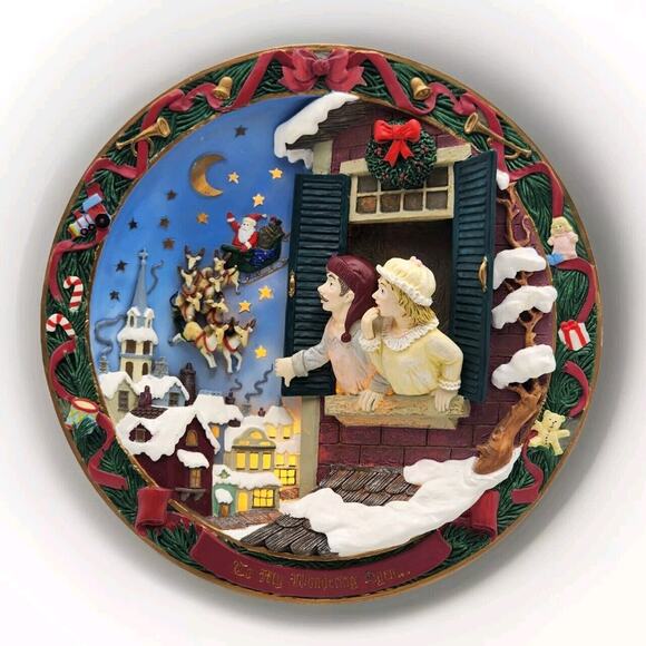 Bradford Exchange To My Wandering Eyes Lighted Christmas Plate New In Box COA